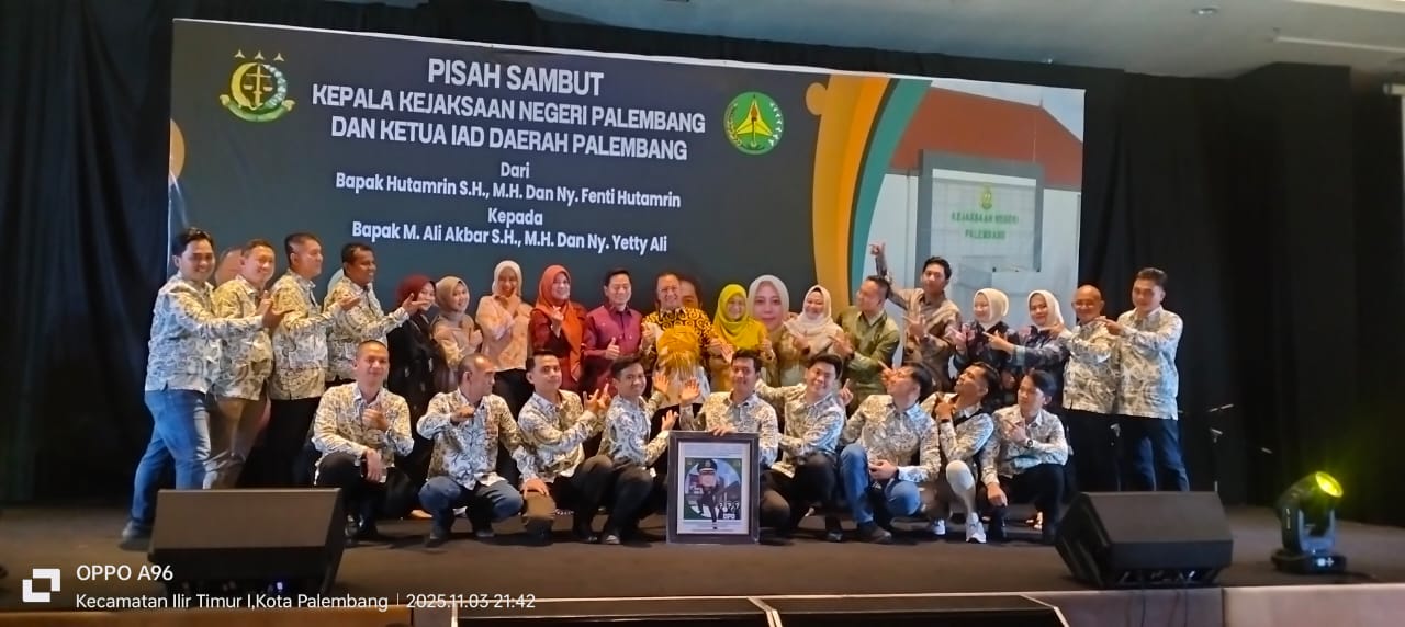 Suasana pisah sambut Kajari Palembang di Arista Hotel, Palembang, Senin (3/11/2025).
(Foto: Yanti)