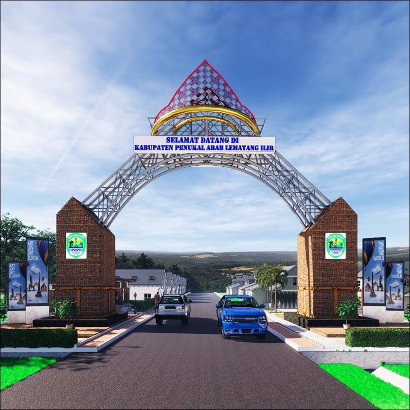 Gerbang perbatasan Kabupaten PALI dan Kabupaten Muara Enim di Desa Talang Bulang, Kecamatan Talang Ubi.
(Foto: Desian 3D Pemkab PALI)