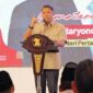 Ketua Partai Gerindra Jawa Tengah, sekaligus Wakil Menteri Pertanian Republik Indonesia Suaryono, menghimbau agar kader Partai Gerindra diminta untuk pasang badan mengawal kesuksesan program unggulan Presiden Prabowo Subianto, khususnya terkait program Makan Bergizi Gratis (MBK). 
(Dok/tangkapan layar akun Facebook Sudaryono)