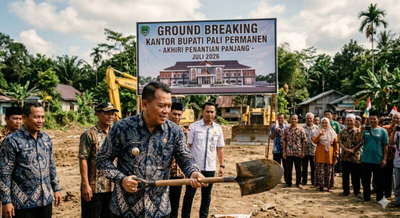 Ilustrasi foto AI peletakan batu pertama pembangunan Kantor Bupati PALI. (Dok/tintamerah)