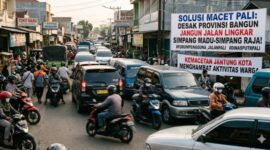 Ilustrasi foto AI kemacetan di jantung Kota Pendopo. (Dok/tintamerah)