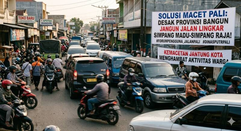 Ilustrasi foto AI kemacetan di jantung Kota Pendopo. (Dok/tintamerah)