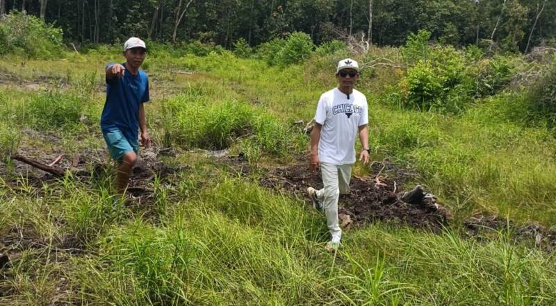 Warga Desa Tempirai, Kecamatan Penukal Utara, Suparin, saat memberikan keterangan kepada tintamerah.co, Kamis (12//3/2026), soal lahannya tergusur proyek cetak sawah. (Dok/tintamerah)