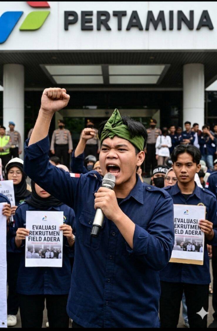 Ketua HIMAPALI, Akhi Mushola, saat memberikan pernyataan sikap terkait dugaan gurita nepotisme di Pertamina EP Adera Field, (Tanggal). HIMAPALI mendesak evaluasi total sistem rekrutmen dan menagih transparansi dari PHR Zona 4 serta SKK Migas Sumbagsel atas 