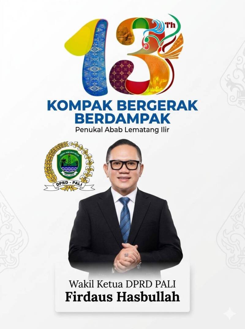 Menandai usia ke-13 Kabupaten PALI, Firdaus Hasbullah menekankan pentingnya sinergi lintas sektor dan pemerataan pembangunan. Ia menjamin DPRD akan mengawal ketat setiap kebijakan agar benar-benar menyentuh kepentingan rakyat hingga ke pelosok wilayah. (Foto: Dok. tintamerah)