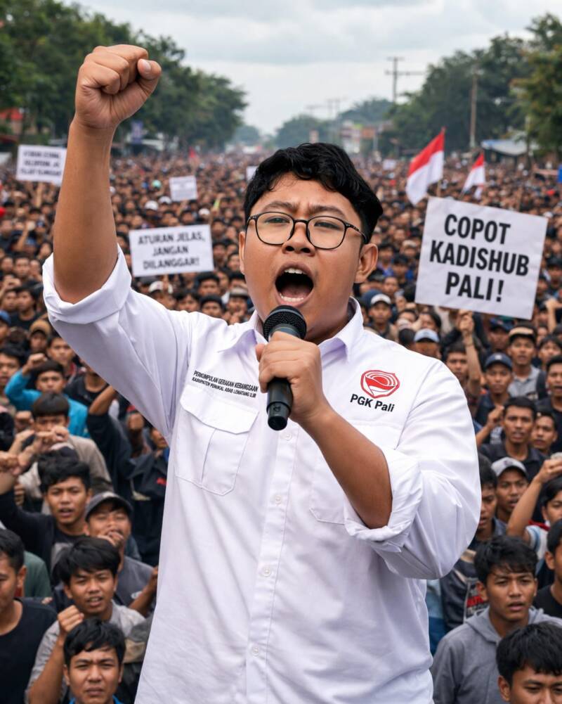COPOT KADISHUB PALI! Ketua DPD PGK PALI, Syafri, memimpin perlawanan terhadap pembiaran truk batubara PT BSE yang melanggar aturan. Negara jangan kalah oleh cukong! (Foto: Dok/PGK PALI)