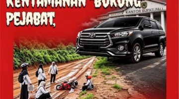 POTRET IRONI DI KABUPATEN PALI: Mobil Mewah Disewa, Jalan Rakyat Dibiarkan Berlumpur. (Foto: Ilustrasi AI/Alber Irawan)