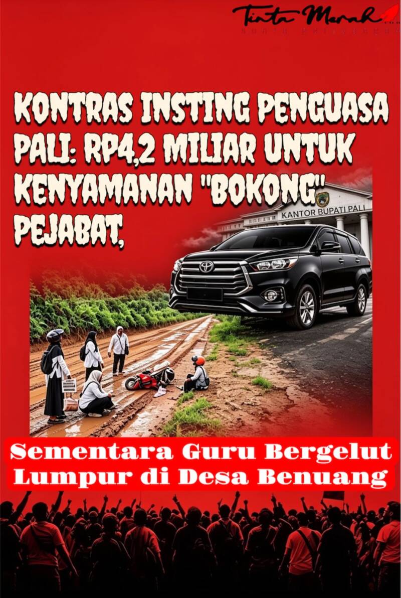 POTRET IRONI DI KABUPATEN PALI: Mobil Mewah Disewa, Jalan Rakyat Dibiarkan Berlumpur. (Foto: Ilustrasi AI/Alber Irawan)
