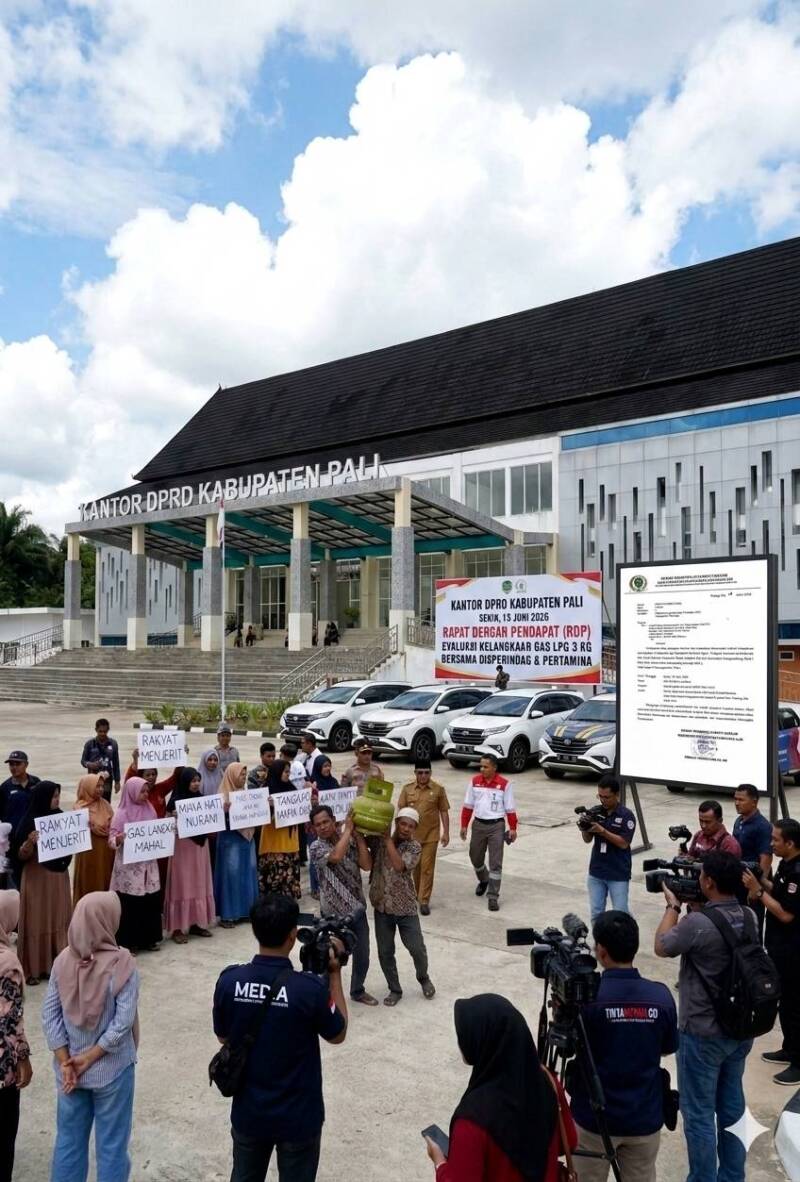 Merespons jeritan masyarakat akibat kelangkaan dan meroketnya harga gas elpiji 3 kg, DPRD Kabupaten PALI resmi menggelar Rapat Dengar Pendapat (RDP) hari ini, Senin (15/6/2026). Dalam rapat di Ruang Komisi III ini, DPRD PALI memanggil Dinas Perdagangan dan Perindustrian, Dinas Koperasi dan UKM, serta perwakilan Pertamina dan pangkalan resmi untuk mencari solusi konkret. Wakil Ketua DPRD PALI, Firdaus Hasbullah, menegaskan lembaga legislatif tidak akan main-main dan menuntut tindakan tegas terhadap oknum yang bermain dalam krisis energi ini. (Foto ilustrasi AI: Dok/tintamerah.co)