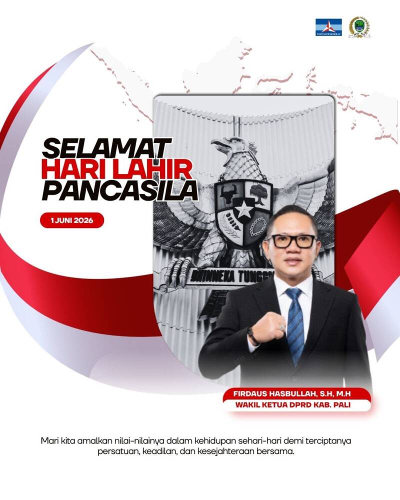 Wakil Ketua DPRD Kab. PALI, Firdaus Hasbullah, S.H., M.H., mengajak generasi muda untuk aktif merawat dan mengamalkan nilai-nilai kebangsaan dalam kehidupan sehari-hari demi mewujudkan persatuan, keadilan, dan kesejahteraan bersama pada momentum Hari Lahir Pancasila, 1 Juni 2026. (Foto: Dok/FH)