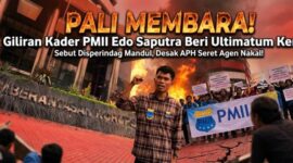 Kader PMII PALI, Edo Saputra, saat melakukan aksi simbolis dan menyatakan sikap tegas di Jakarta. Ia melayangkan ultimatum keras kepada Pemkab, Disperindag, DPRD, dan APH PALI untuk segera memberantas mafia gas melon menyusul meroketnya harga LPG 3 kg hingga Rp40 ribu di Kabupaten PALI, Sabtu (6/6/2026). (Foto: Dok/ Pribadi)
