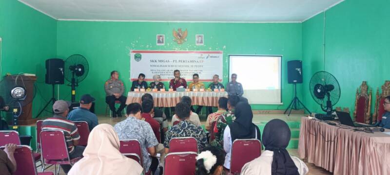 Suasana Sosialisasi Survei Seismik 3D Peony oleh PT BGP Indonesia di Aula Kantor Desa Talang Akar, Kecamatan Talang Ubi, Kabupaten PALI, Kamis (2/7/2026). Kades Talang Akar, Sunarto, bersama pemangku kebijakan setempat menegaskan dukungan penuh masyarakat dengan syarat utama yakni terpenuhinya hak warga tanpa terkecuali. (Foto: Dok/tintamerah.co)