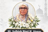 Innalillahi wainnailaihi rojiun. Turut berdukacita atas berpulangnya ke rahmatullah Hj. Salbiah Binti H. Ajunas (Ibunda tercinta Bupati PALI Asgianto, ST) pada Jumat, 11 September 2026 pukul 06.00 WIB. Semoga almarhumah husnul khatimah, diterima segala amal ibadahnya, dan keluarga yang ditinggalkan diberikan ketabahan. Aamiin. (Foto: Dok/Prokopim Setda PALI)