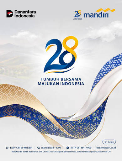 Visual perayaan HUT ke-28 Bank Mandiri dengan tema 
